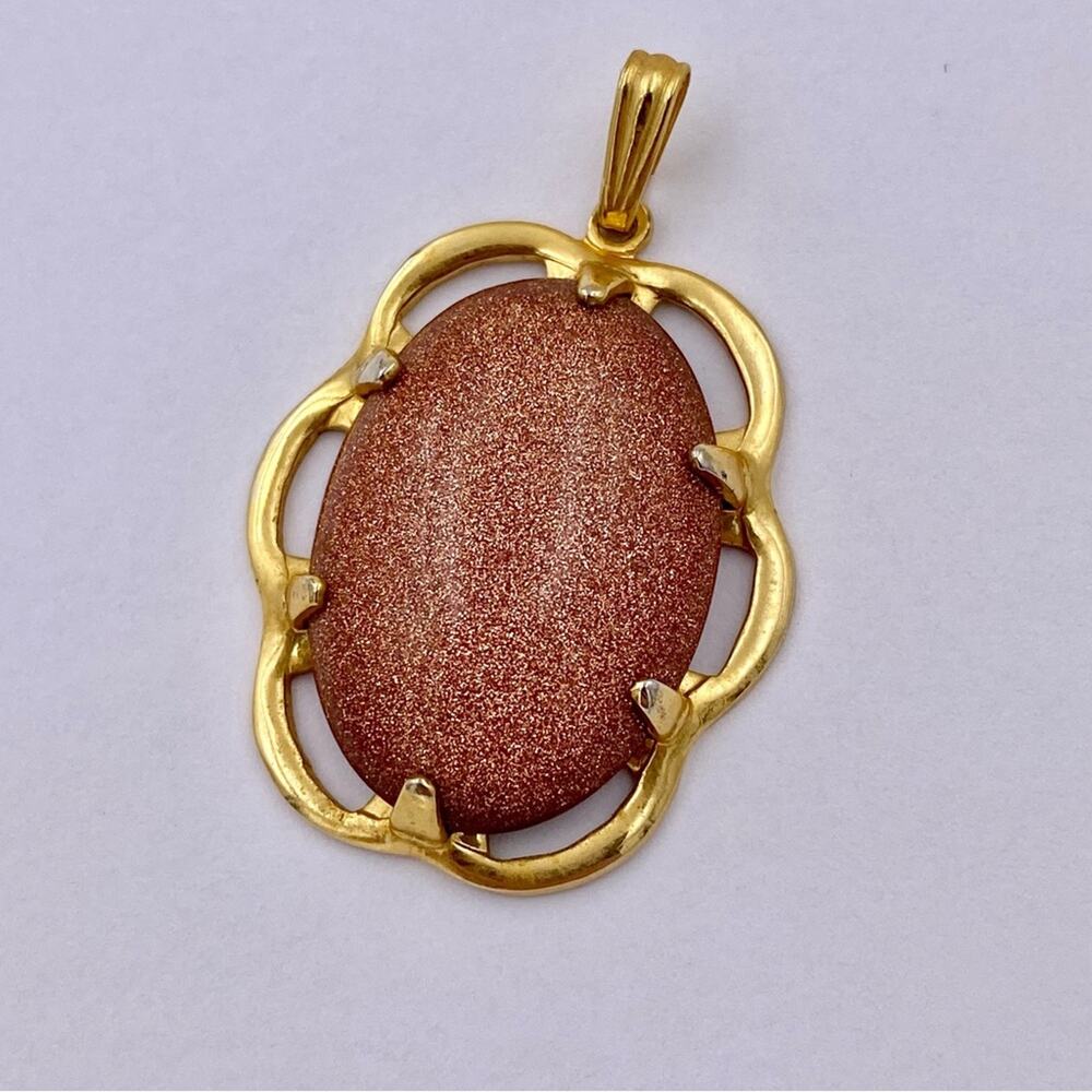 Victorian Style Vintage Orange Goldstone Oval Frame Pendant